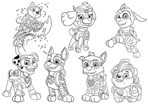 Página para Colorir Personagens dos Filhotes Poderosos da Patrulha Canina