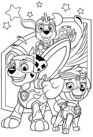 Página para Colorir Membros da Equipe Mighty Pups da PAW Patrol