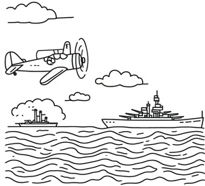 Página para Colorir Ataques Japoneses a Pearl Harbor