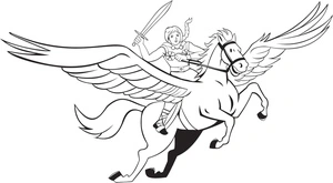 Página para Colorir Cavalgando Pégasos