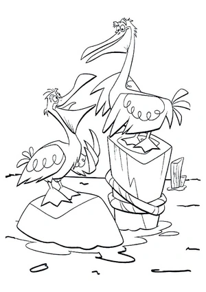 Página para Colorir Pelicanos em Estilo Cartoon