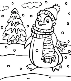 Página para Colorir Pinguim de Inverno Adorável
