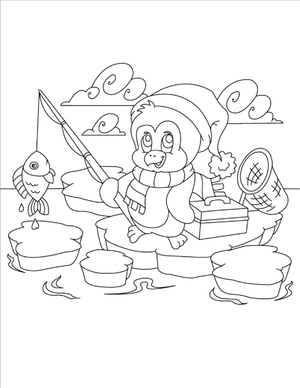 Página para Colorir de Pinguim Pescador