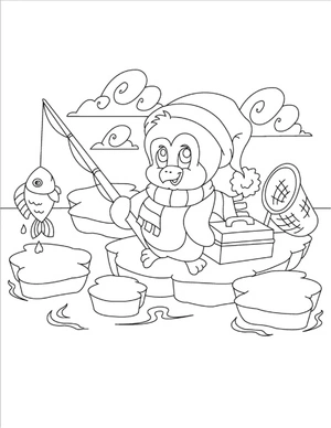 Página para Colorir Página para Colorir de Pinguim Pescador
