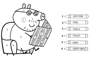 Colorir por Número com o Papai Pig do desenho Peppa Pig