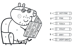 Página para Colorir Colorir por Número com o Papai Pig do desenho Peppa Pig