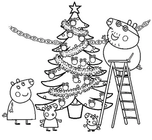 Página para Colorir Árvore de Natal com Peppa Pig