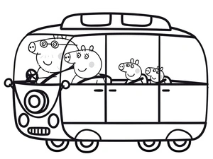 Página para Colorir Peppa Pig andando de ônibus