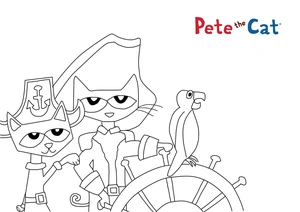 Gato Pirata Pete ao leme, página de colorir média Pete, o Gato, impressão gratuita