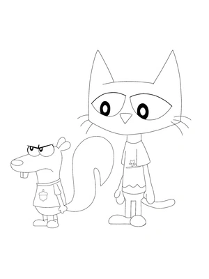 Página para Colorir Pete, o Gato, e seu Amigo Esquilo