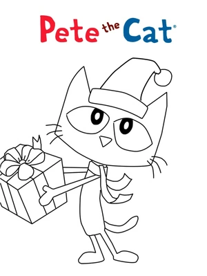 Pete, o Gato com presente de Natal, fácil página para colorir Pete, o Gato, grátis para imprimir