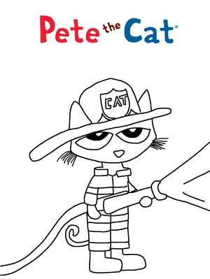 Página para Colorir Pete, o Gato Bombeiro