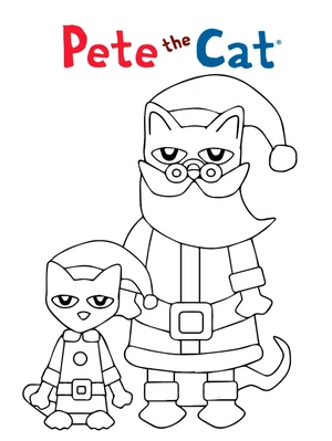 Página para Colorir Pete, o Gato, Visita o Papai Noel