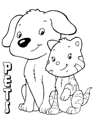Página para Colorir Página para Colorir de Cachorro e Gato de Desenho Animado