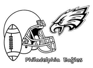 Página para Colorir Página para Colorir Capacete, Bola e Logo do Philadelphia Eagles