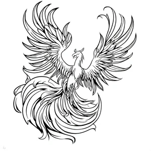 Fênix em voo, página de colorir detalhada de fênix, imprimível grátis