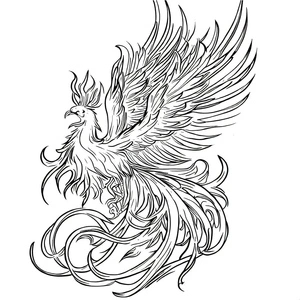 Fênix em voo, página para colorir detalhada de Fênix, imprimível grátis