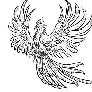 Fênix em voo, página para colorir detalhada Fênix, imprimível grátis