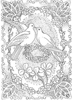 Casal de pombos em mandala, página para colorir detalhada de Mandala de Pombo, grátis para imprimir