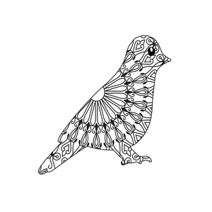 Pomba com padrões, detalhada mandala de pombo, página para colorir gratuita