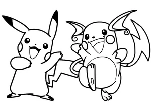 Página para Colorir Pikachu e sua forma evoluída, Raichu