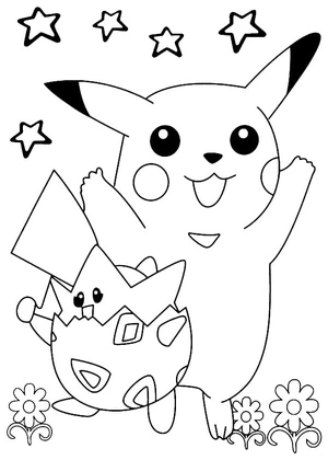 Página para Colorir Pikachu e Togepi