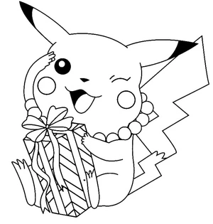 Página para Colorir Pikachu com um Presente