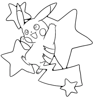 Página para Colorir Pikachu com Céu Estrelado