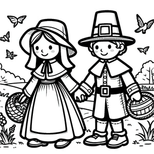Página para Colorir Um Casal de Peregrinos