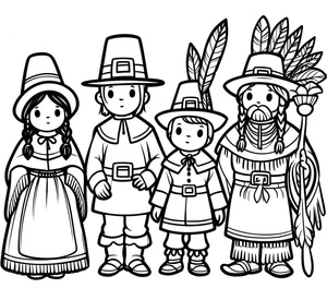 Página para Colorir Peregrinos e Nativos Americanos