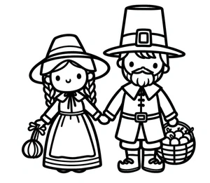 Página para Colorir Peregrinos do Dia de Ação de Graças