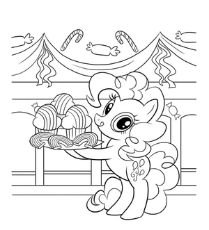 Página para Colorir Pinkie Pie e Bolos