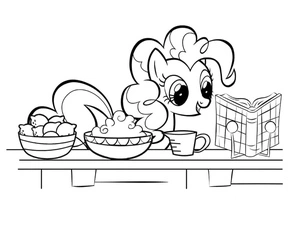 Página para Colorir Pinkie Pie Cozinhando na Cozinha
