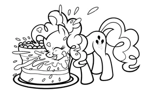Página para Colorir Pinkie Pie Curtindo Bolo