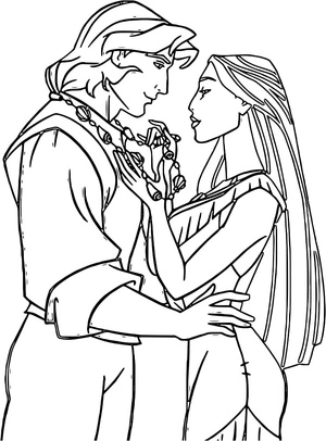 Página para Colorir Capitão John Smith e Pocahontas - Página para Colorir