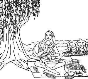 Página para Colorir Princesa Disney Pocahontas