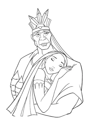Página para Colorir Pocahontas e o Chefe Powhatan