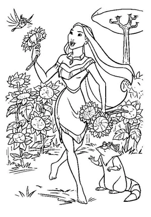 Página para Colorir Pocahontas e Seus Amigos