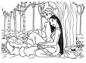 Página para Colorir Pocahontas e John - Uma Jornada Colorida