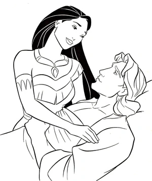 Página para Colorir Pocahontas e John Smith