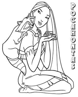 Página para Colorir Página para Colorir Pocahontas e Meeko