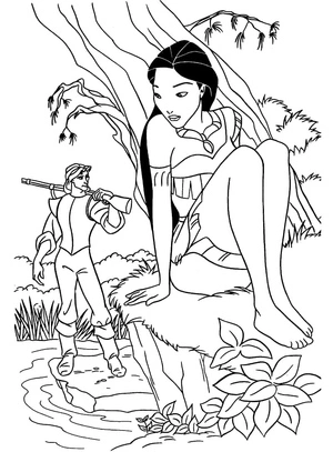 Página para Colorir Pocahontas se Esconde