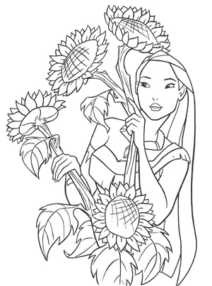 Página para Colorir Pocahontas na Floresta