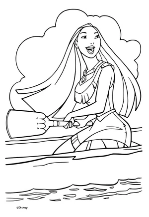 Página para Colorir Pocahontas navegando em um barco