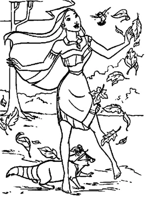 Página para Colorir Pocahontas, a Princesa Alegre