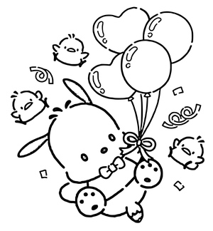 Pochacco segurando balões