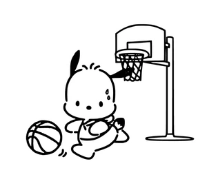 Página para Colorir Pochacco Jogando Basquete
