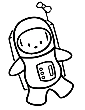Astronauta Pochamii flutuando, fácil página de colorir Pochamii, imprimível grátis