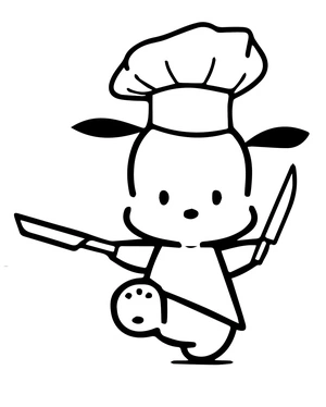 Chef Pochamii com chapéu de cozinheiro, página de colorir fácil Pochamii, imprimível grátis