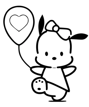 Pochamii segurando um balão, fácil Pochamii coloring page, free printable